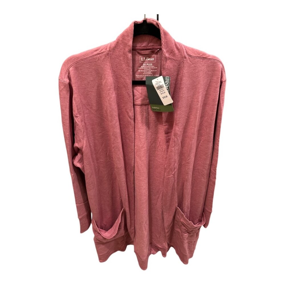 L.L. BEAN SOFTFLEX OPEN CARDIGAN  - PLUS SIZE DARK PLUM ROSE